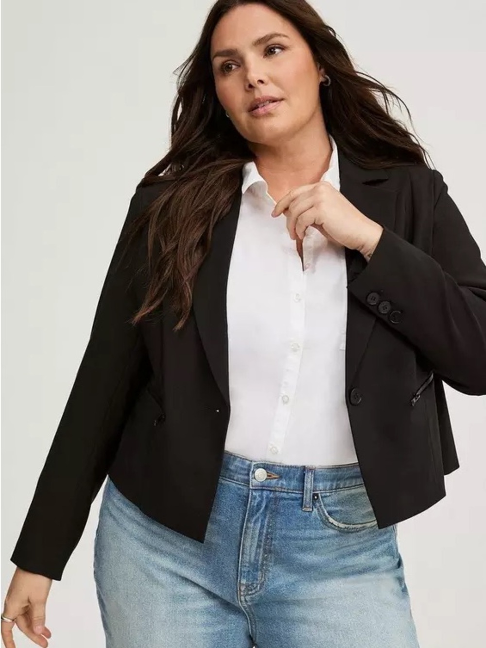 Torrid Textured Refined Studio Crepe Crop Blazer Deep Black Size 1
